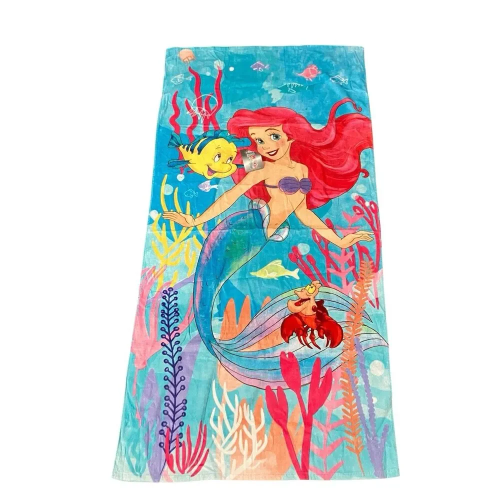 Disney Beach Towel Kids 29x59 Little Mermaid Ariel Flounder Sebastian Pool Bath